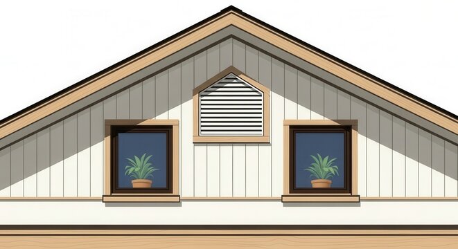 Attic Dormer Window With Potted Plant And Vent