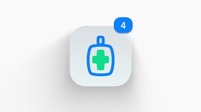 3D animated icon of a pet first aid tag with medical cross, symbolizing veterinary emergency care. 