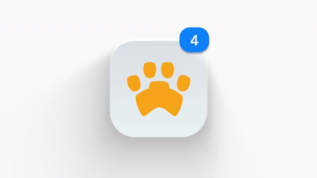 3D animated icon of a classic pet paw print, suitable for dog, cat, and animal footprint. 