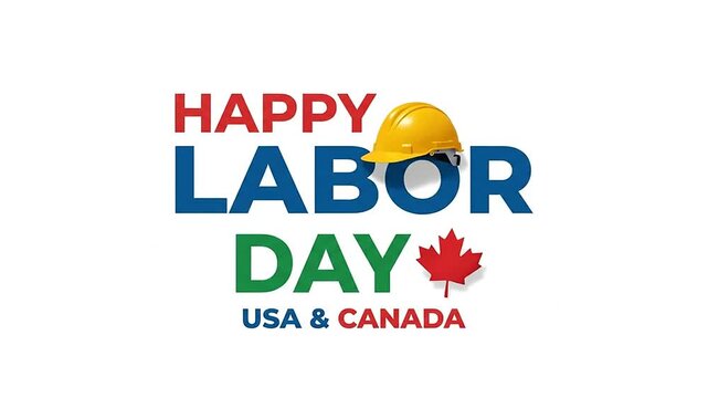 Happy Labor Day celebration typography greeting with construction hat and leaf