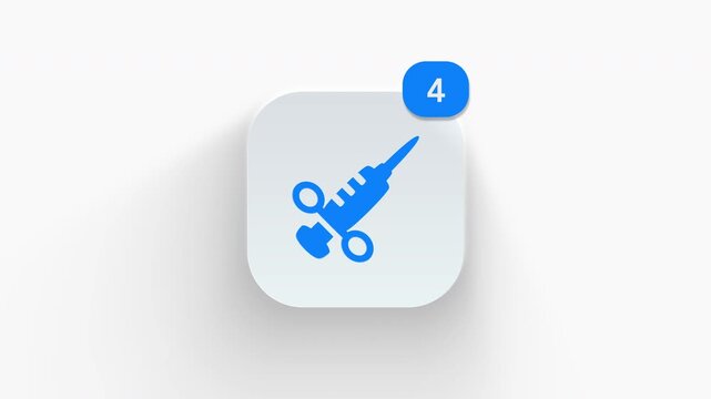 3D animated icon of a medical syringe with vaccine fluid for pet immunization and veterinary care. 