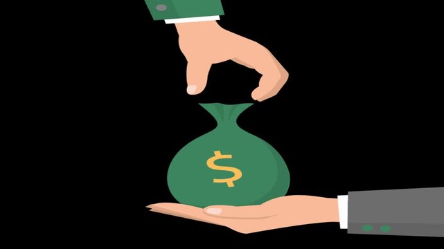 Hand balancing green money bag on fingertip with dollar sign symbolizing financial control and risk