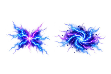 Fototapeta premium Electric blue and purple energy vortex set with glowing lightning swirl and magic portal effect
