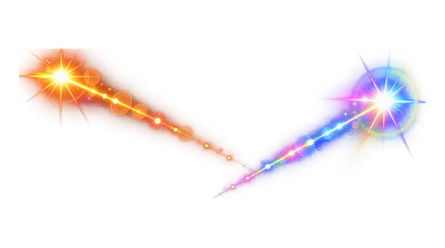Glowing comets and shooting stars light effect bundle with orange and blue energy trails isolated on transparent background