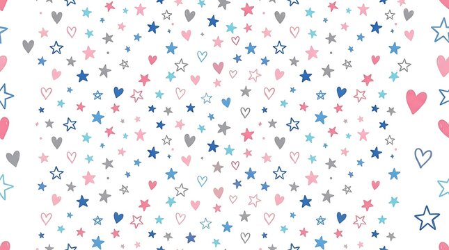 Seamless pattern with hand drawn hearts stars and doodles in pastel colors
