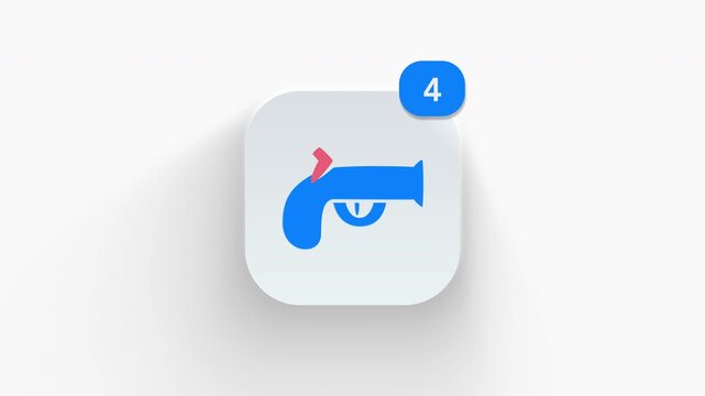 3D animated antique pistol gun icon representing pirate weapons and historical firearms. 