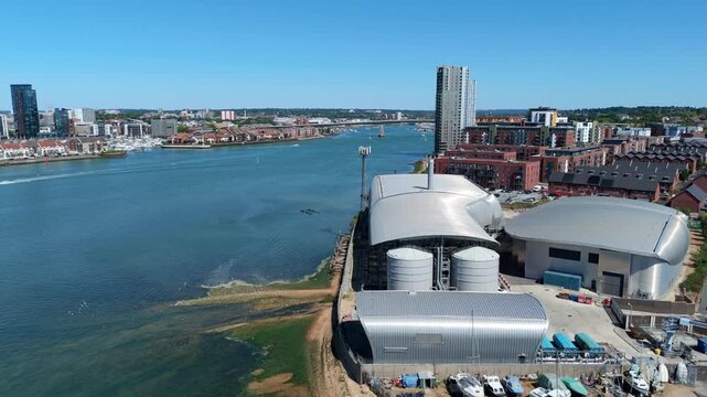 Elevated Drone Shot of Advanced MBR Sewage Treatment and Water Recycling Facility in England