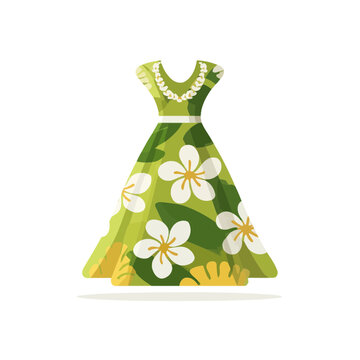 Green Hawaiian Muumuu Dress with White Flowers