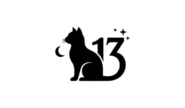 Black Cat with Number Thirteen Vector Illustration for Friday the 13th Design