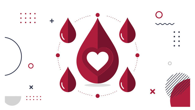 Blood Donation Concept with Heart Symbol and Medical Drops, Healthcare Awareness Campaign Graphic