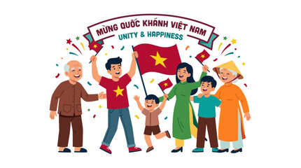 Naklejka premium Vietnamese Family Celebrating National Day Illustration