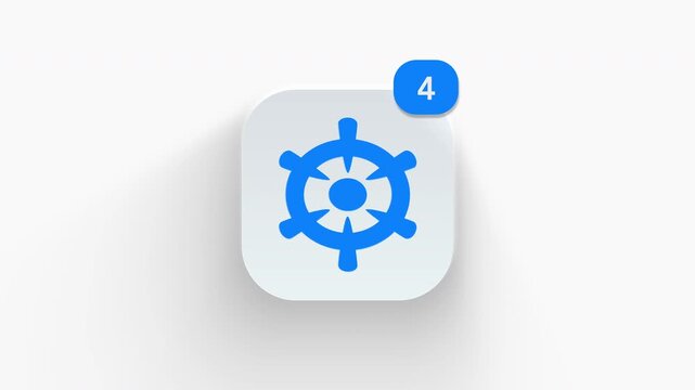 3D animated ship helm wheel icon representing navigation, direction control, and nautical vessel command. 