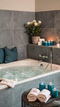 Modern luxury bathroom interior with freestanding bathtub
