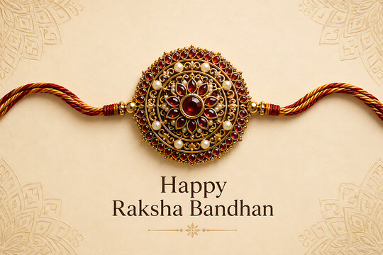 Stunning red mandala rakhi on plain background for happy raksha bandhan celebrating traditional indian festival and the wonderful sibling bond of protection