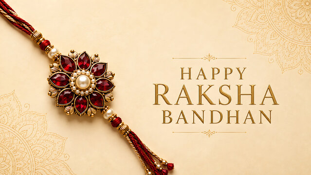 Premium ruby pearl rakhi on gentle background for happy raksha bandhan celebrating traditional indian festival and the wonderful sibling bond of protection