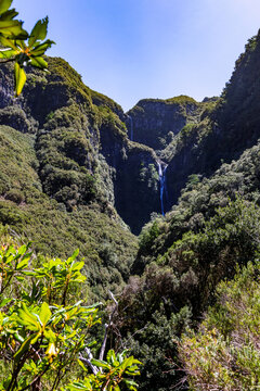 Cascada do Risco, waterfall at the end of the Levada do Risco hike on Madeira, Portugal.