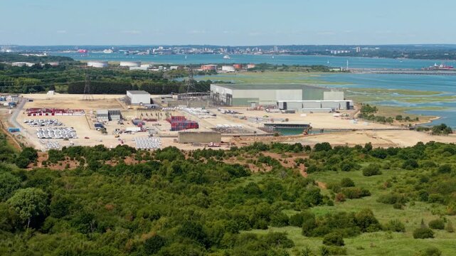 Aerial View of Decommissioned Fawley Power Station Site and Coastal Brownfield Land