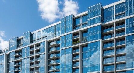 Naklejka premium Modern Luxury Apartment Building Facade With Glass Reflections