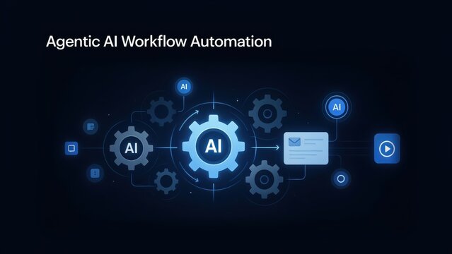 Agentic AI workflow automation concept with glowing gear and digital icon