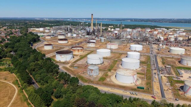 Aerial View of Sprawling Natural Gas and Oil Refinery Facility on South Coast of the UK