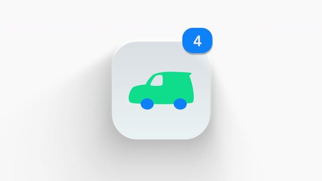 3D animated electric eco car icon with leaf symbol for green energy transport and clean hybrid technology. 