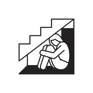 Person Hiding Under Stairs Feeling Sad.