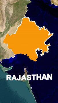 Rajasthan State Map Highlighted in Orange on India Map with Geographic Boundary, Rajasthan Location Map Highlighted on India Map