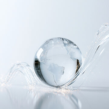 Global economic outlook glass globe earth fiber optic network light