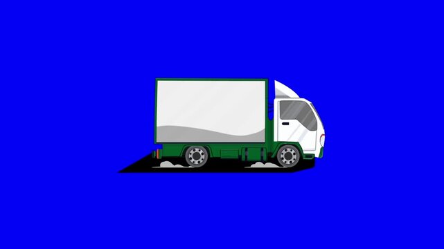 Commercial Delivery Box Truck Driving on Blue Screen Animation