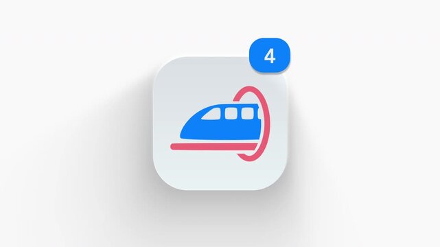 3D animated underground subway metro train icon representing urban railway transit and public transport. 