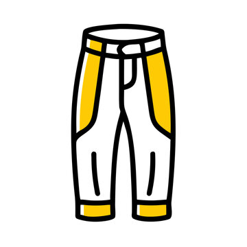 Casual trousers vector icon with yellow side panels and black lines.
