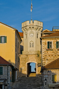 Clock Tower in Herceg Novi at sunset