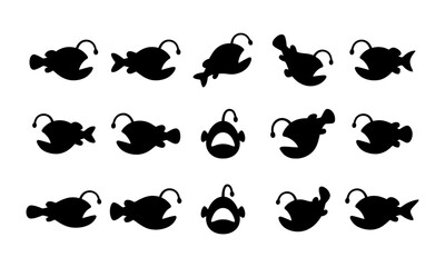 Obraz premium Collection of black silhouettes depicting various anglerfish and deep sea creatures