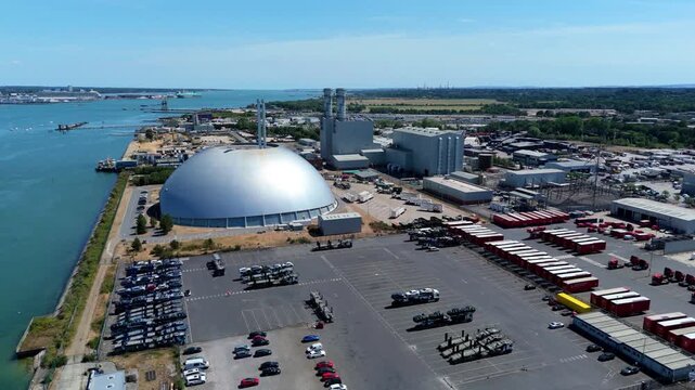 Aerial View of Modern Energy Recovery Facility and Waste to Energy Incinerator in Marchwood UK