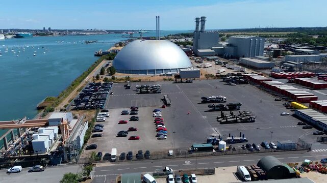 Aerial View of Modern Energy Recovery Facility and Waste to Energy Incinerator in Marchwood UK