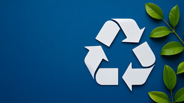 Recycling symbol with green leaves representing environmental sustainability and eco friendly conservation