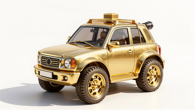 Luxury Golden SUV Off-Road Vehicle on White Background