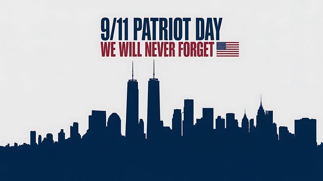 9/11 patriot day memorial design with american skyline and never forget message