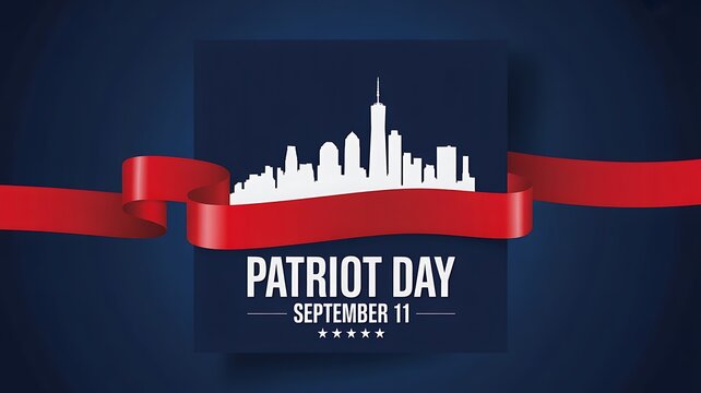 Patriot day remembrance banner with american skyline and september 11 memorial message