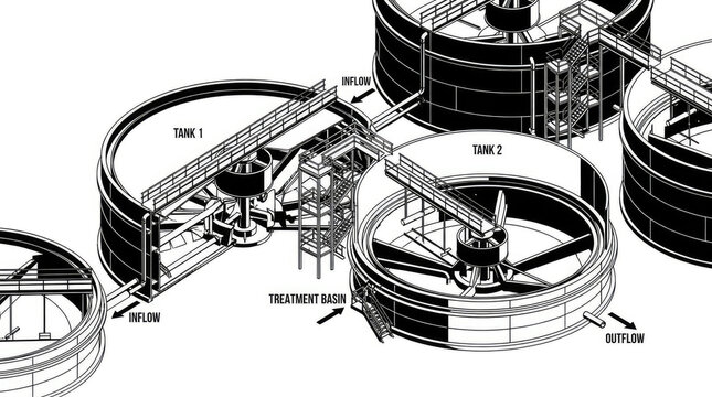 Water treatment plant technical diagram.