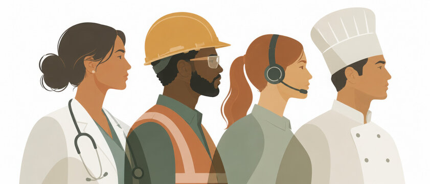 People of different professions together. Transparent background.