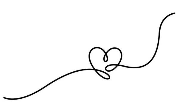 Continuous line heart with arrow drawing on white background in 4k animation video. One line heart featuring a black self-drawing stroke forming a heart shape with an upward arrow. 4K animation.