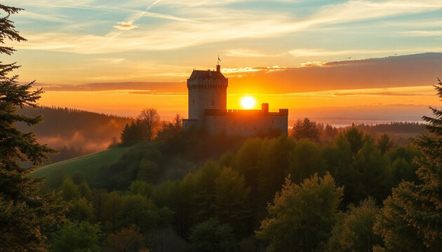 sunset over the castle