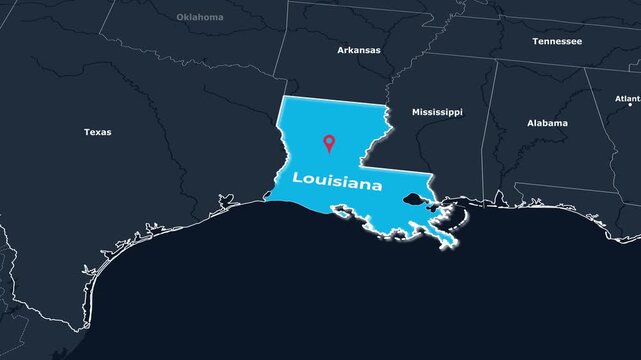 Louisiana Map Animation Locator Zoom 4K Motion Graphic