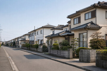 Fototapeta premium Long quiet street lined with traditional detached houses