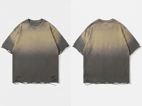 Front and back view of a distressed oversized streetwear t-shirt mockup in vintage wash.