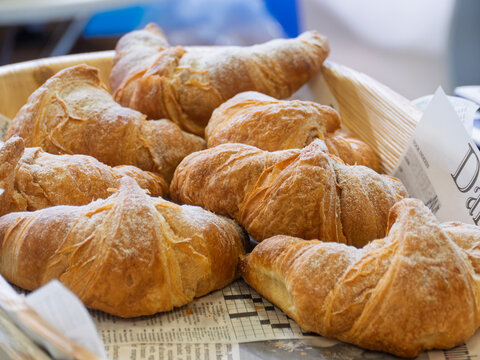 Freshly Baked Original French Croissants Served in a Basket