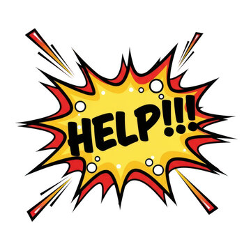 A comic book style explosion with the word help!!! isolated on transparent background