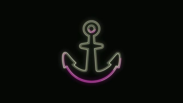  Anchor Icon Neon Seamless Loop 4K with Black Background Animated Promotional Typography for Video Editing