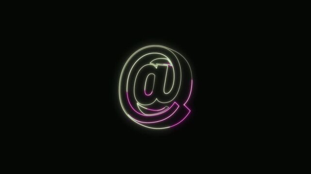  At Sign Neon Text Seamless Loop 4K with Black Background Animated Promotional Typography for Video Editing